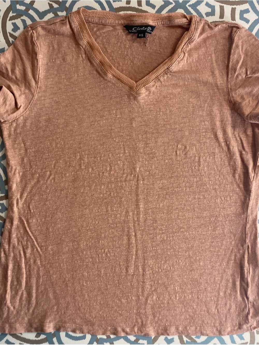 CHARLIE B V-Neck Short Sleeve Tee in Copper